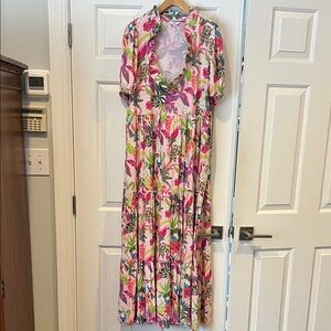 Crown & Ivy Pink and Green Floral Maxi Dress